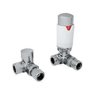 15mm Corner TRV with Lockshield - White amp Chrome