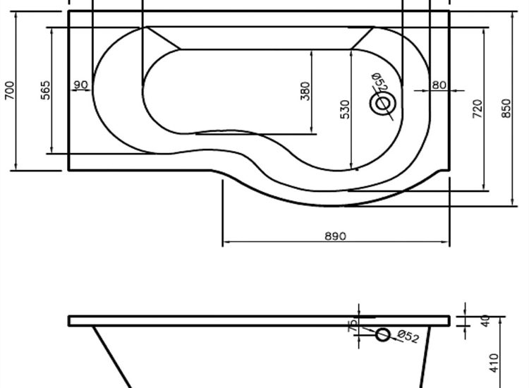 California 'P' Shaped Shower Bath, Screen, Front & End Panel (Standard & Superspec) - 1500 & 1700mm