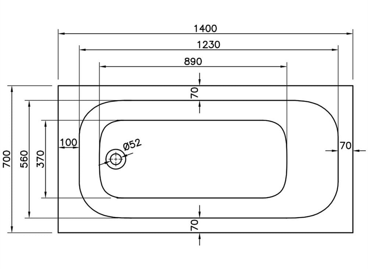 Carolina Single Ended Bath (Standard Spec) - 1400 x 700mm to 1800 x 800mm