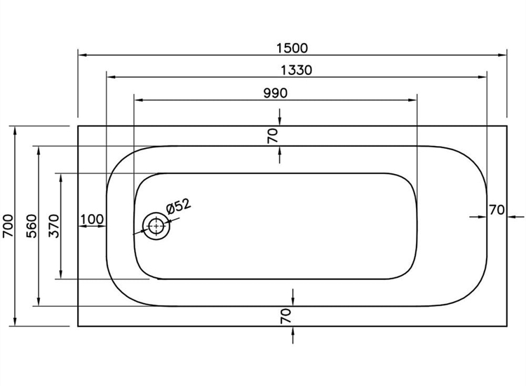 Carolina Single Ended Bath (Standard Spec) - 1400 x 700mm to 1800 x 800mm