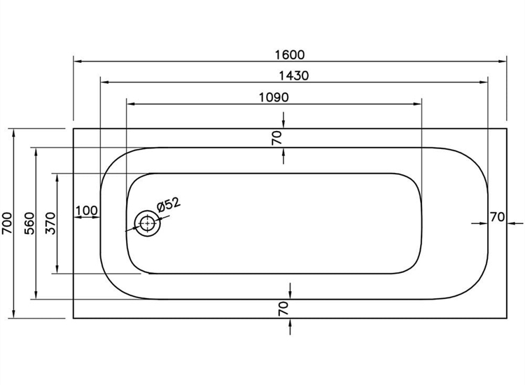 Carolina Single Ended Bath (Standard Spec) - 1400 x 700mm to 1800 x 800mm