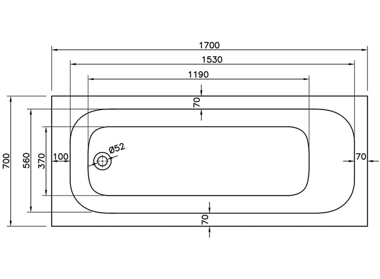 Carolina Single Ended Bath (Standard Spec) - 1400 x 700mm to 1800 x 800mm