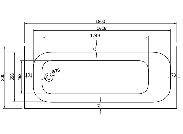 Carolina Single Ended Bath (Standard Spec) - 1400 x 700mm to 1800 x 800mm