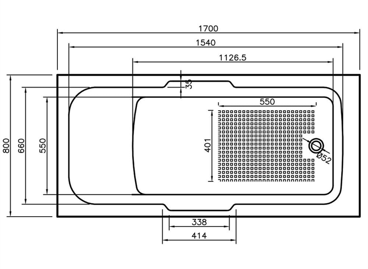 Virginia Twin Gripped Bath with Anti-Slip Base (Standard or Superspec) - 1500 x 700mm, 1700 x 700mm & 1800 x 800mm