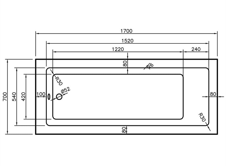 Montana Single Ended Bath (Standard or Superspec) - 1500 x 700mm to 1700 x 700mm