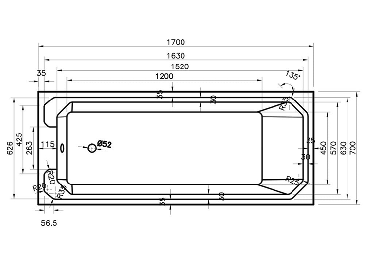 Deco Single Ended Bath (Superspec) - 1700 x 700mm