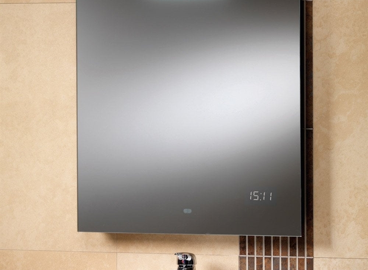 Rania Mirror with Back-Lit Light, LED Clock & Shaver Socket - 600 x 700mm