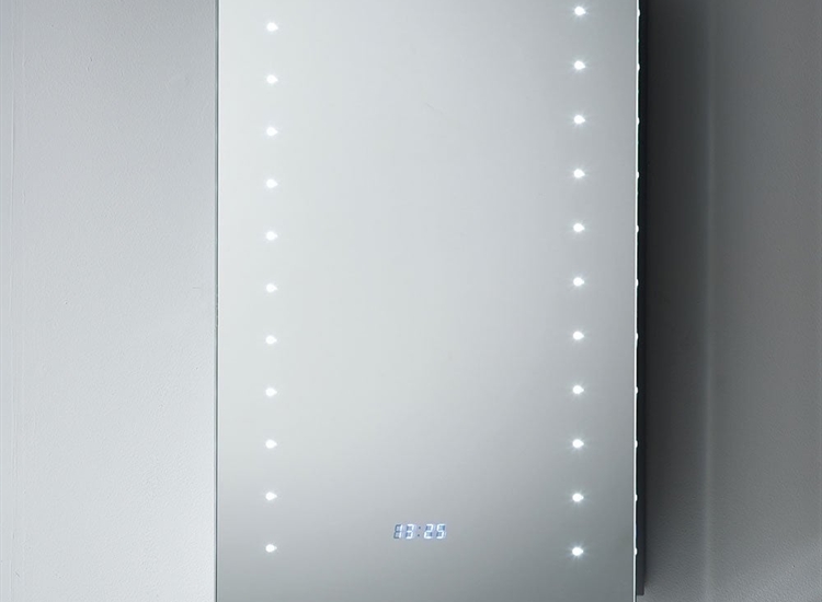 Duke Mirror with LED Lights, LED Clock, Bluetooth Function, Anti-Mist Pad & Sensor Switch - 500 x 700mm