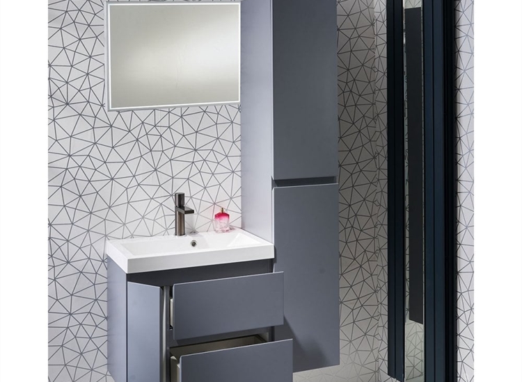 Modena 60 Wall-Hung Base Unit & Basin with Optional Column - Matt Black