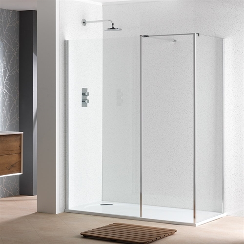 Classic Nouveau 6mm Shower Wall with Polished Silver Frame & Easy-Clean Glass