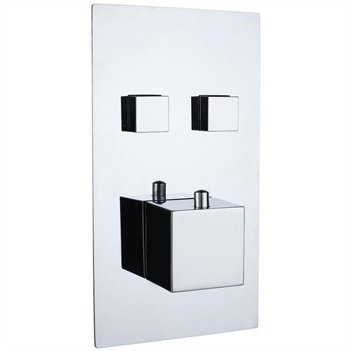 Gemini Square Twin Thermostatic Push-Button Shower Valve with 2 Outlets (controls 2 functions)