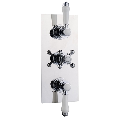 Ebony Traditional Triple Thermostatic Shower Valve with 2 Outlets (controls 2 functions, simultaneously)