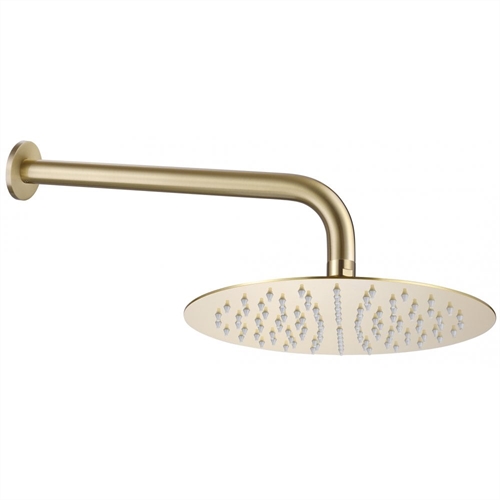 Tuscany Round Fixed Shower Head & Wall Arm - Brushed Brass