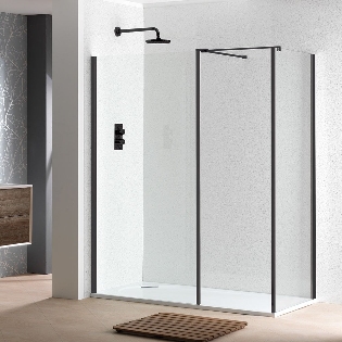 Classic Nouveau 6mm Shower Wall with Matt Black Frame &
Easy-Clean Glass
