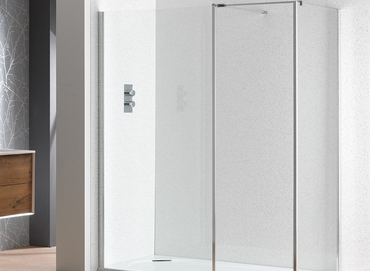 Classic Nouveau 6mm Shower Wall with Polished Silver Frame & Easy-Clean Glass