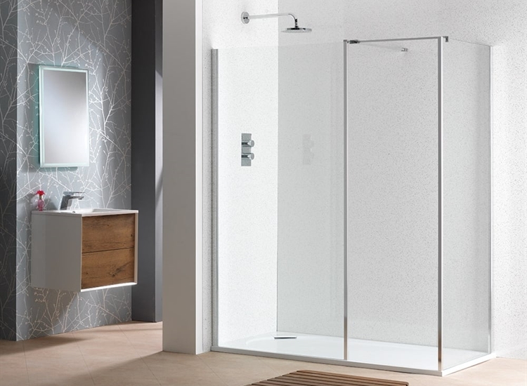 Classic Nouveau 6mm Shower Wall with Polished Silver Frame & Easy-Clean Glass