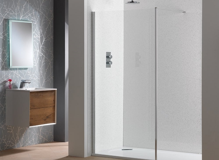 Classic Nouveau 6mm Shower Wall with Polished Silver Frame & Easy-Clean Glass