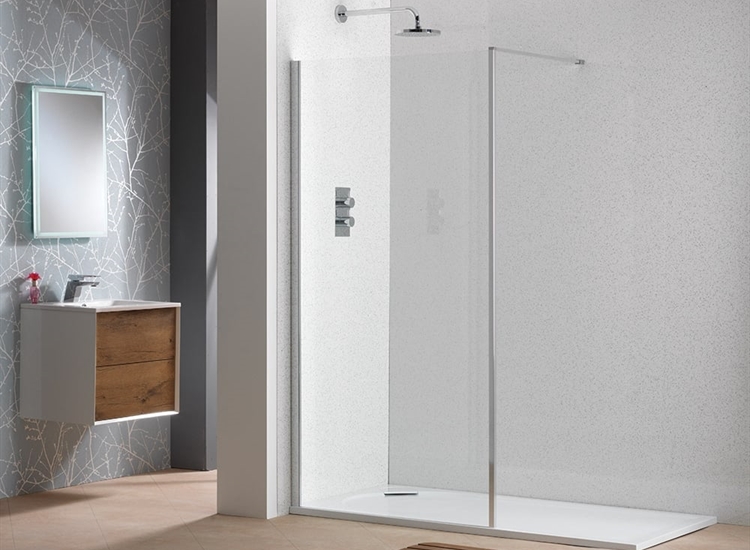 Classic Nouveau 6mm Shower Wall with Polished Silver Frame & Easy-Clean Glass