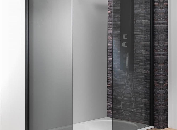 Genesis 8mm Smoked Glass/Black Frame Shower Wall with Easy-Clean Glass