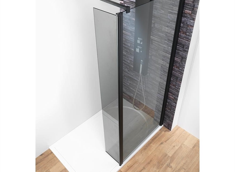 Genesis 8mm Smoked Glass/Black Frame Shower Wall with Easy-Clean Glass