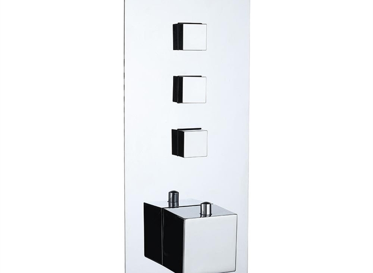 Gemini Square Triple Thermostatic Push-Button Shower Valve with 3 Outlets (controls 3 functions)