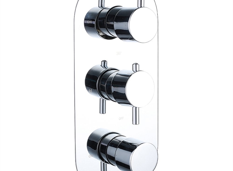 Ebony Round Triple Thermostatic Shower Valve with 2 Outlets (controls 2 functions)