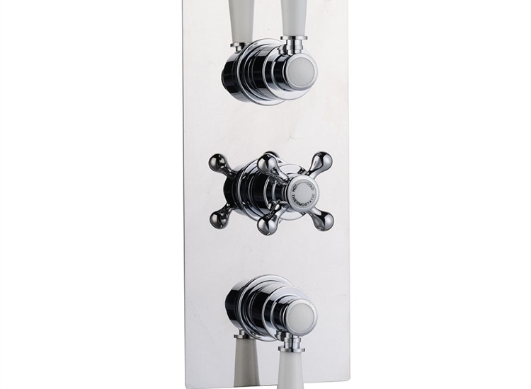 Ebony Traditional Triple Thermostatic Shower Valve with 2 Outlets (controls 2 functions, simultaneously)