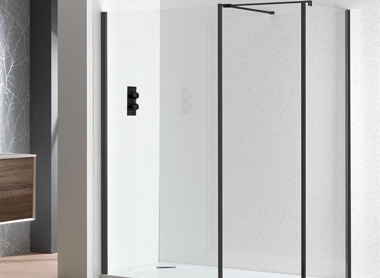 Classic Nouveau 6mm Shower Wall with Matt Black Frame & Easy-Clean Glass