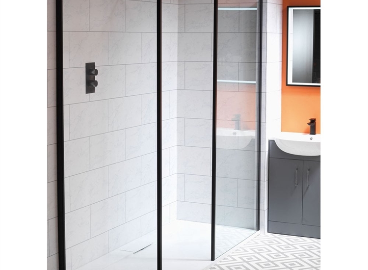 Classic Nouveau 6mm Shower Wall with Matt Black Frame & Easy-Clean Glass