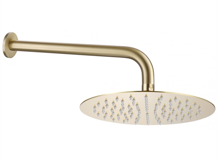 Tuscany Round Fixed Shower Head & Wall Arm - Brushed Brass