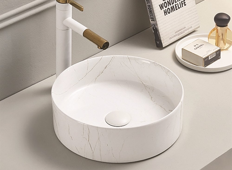 Tuscany 301mm Round White Marble Ceramic Vanity Basin