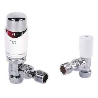 Drayton TRV4 15mm Angled TRV and Lockshield Pack WhiteChrome