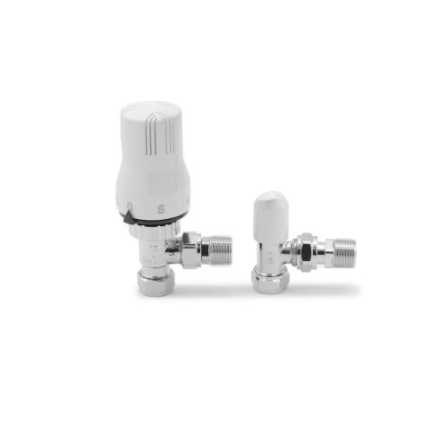 Pro Contract 15mm Angled Chrome/White TRV & Lockshield Twin Pack