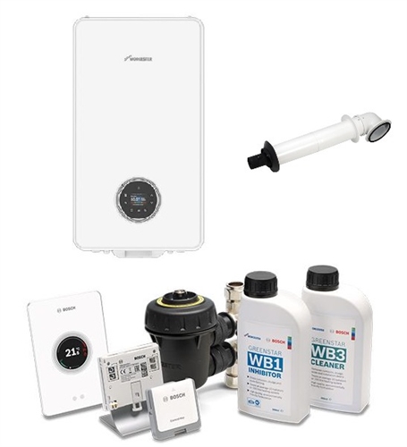 Worcester 4000 30kw Greenstar Combi + Horizontal Flue Kit+ System Pack 1 Easy White RF