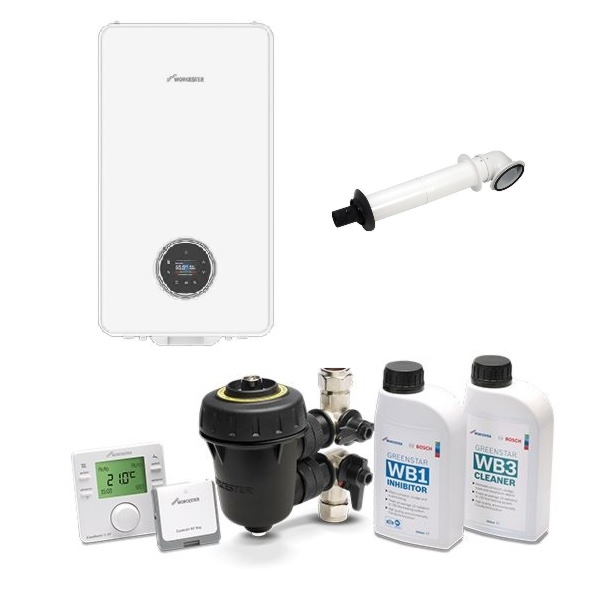 Worcester 4000 30kw Greenstar Combi with Greenstar System Pack 1 Comfort+ II RF & Horizontal Flue Kit